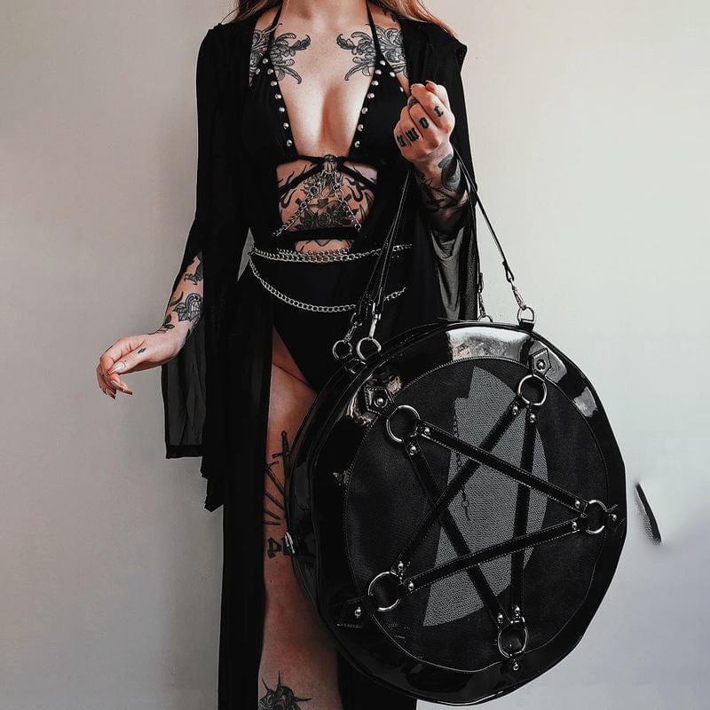 Kobine Women's Punk Plunging Cutout Bodysuit with Chain