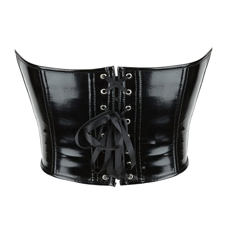 Corsetto overbust in pelle verniciata con scollo a V punk da donna Kobine