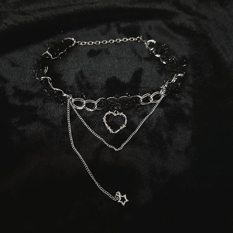 Kobine Women's Punk Ribbon Heart Chain Choker