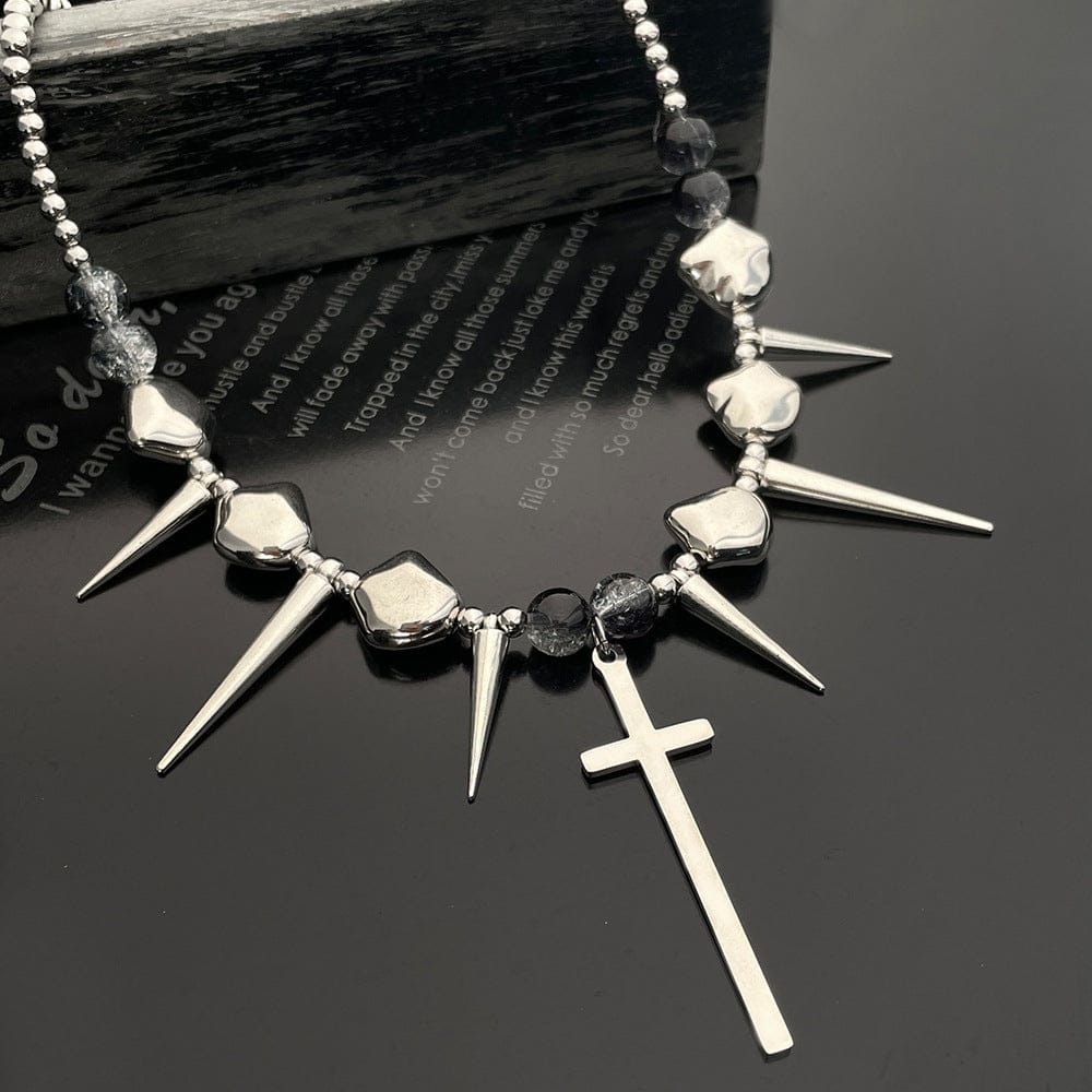 Kobine Women's Punk Rivet Cross Choker