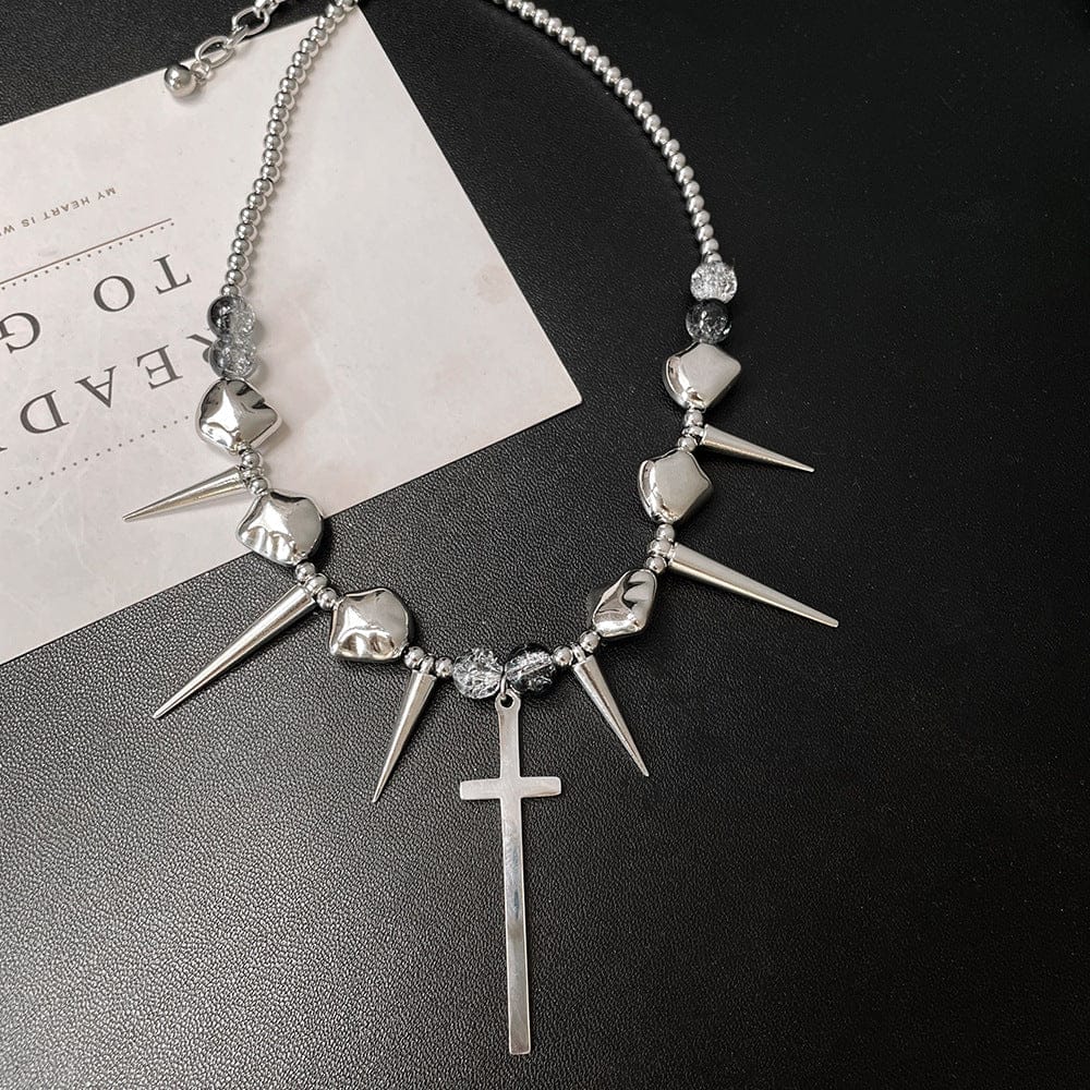 Kobine Women's Punk Rivet Cross Choker