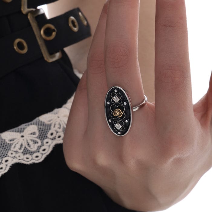 Kobine Women's Punk Rose Diamante Open Ring