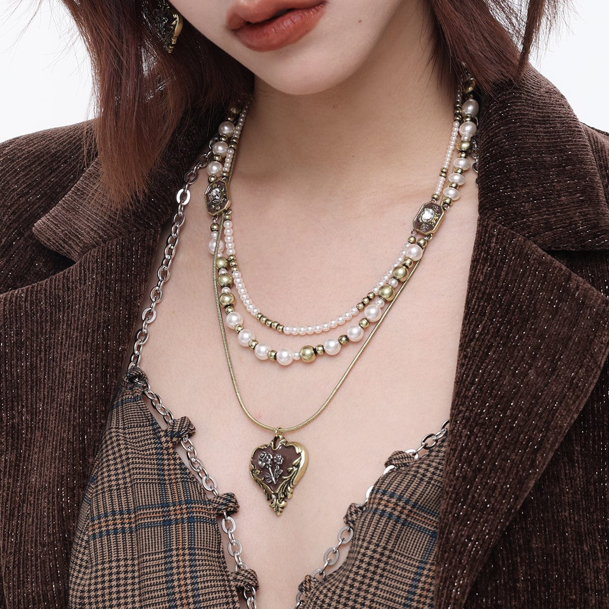 Women's Punk Rose Distressed Layered Pearl Necklace – Punk Design