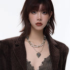 Kobine Women's Punk Rose Distressed Layered Pearl Necklace