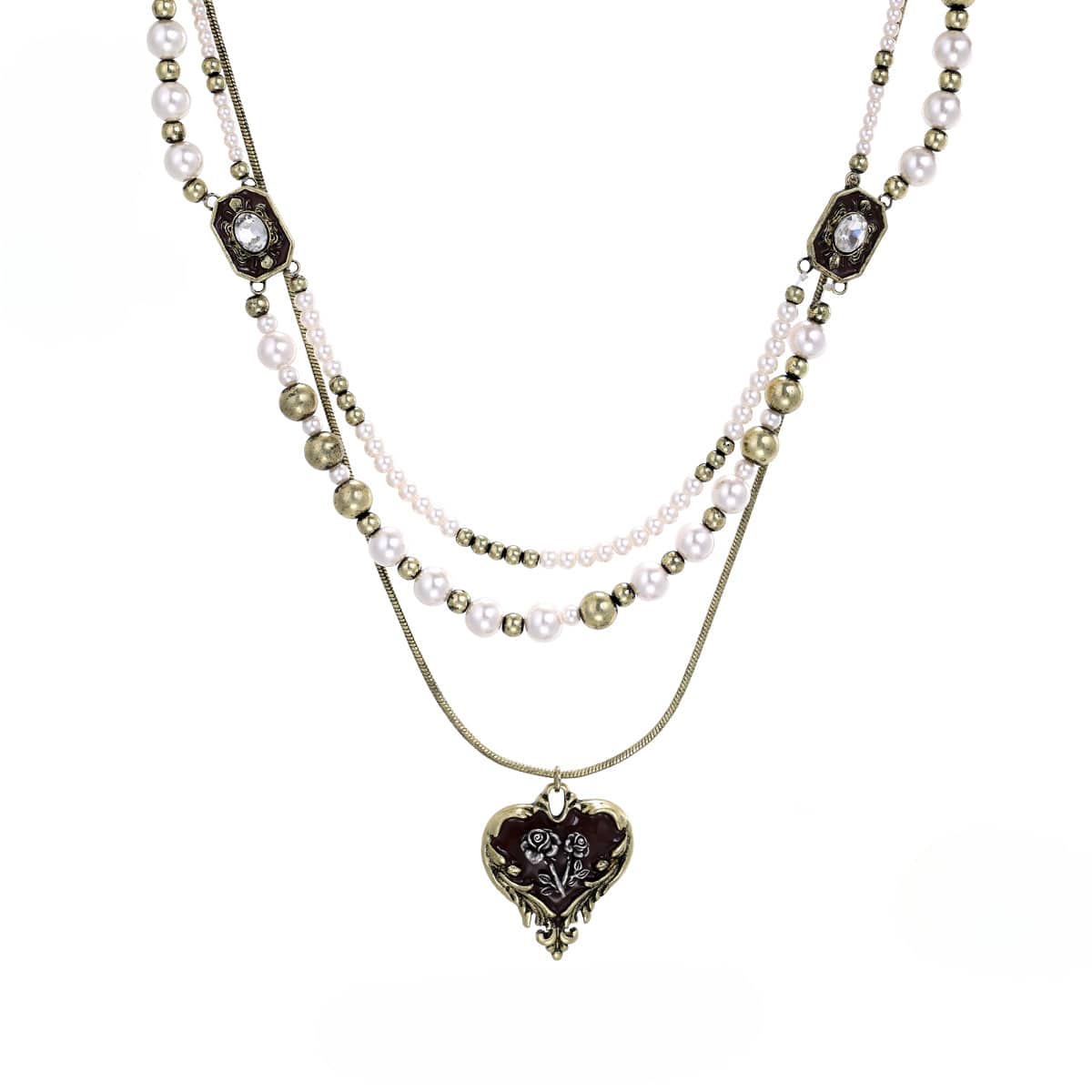 Kobine Women's Punk Rose Distressed Layered Pearl Necklace