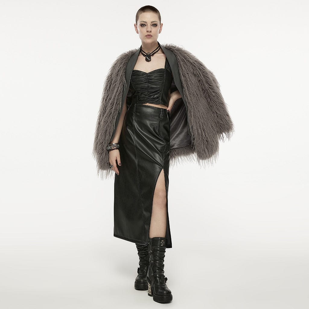 Kobine Damen Punk-Tanktop aus gerüschtem Kunstleder