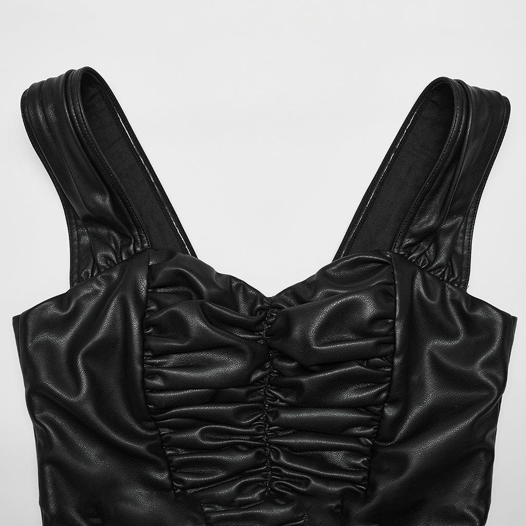 Kobine Damen Punk-Tanktop aus gerüschtem Kunstleder