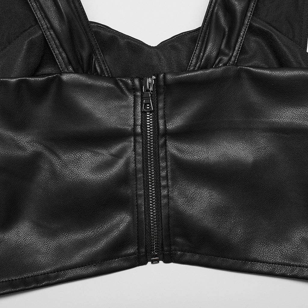 Kobine Damen Punk-Tanktop aus gerüschtem Kunstleder