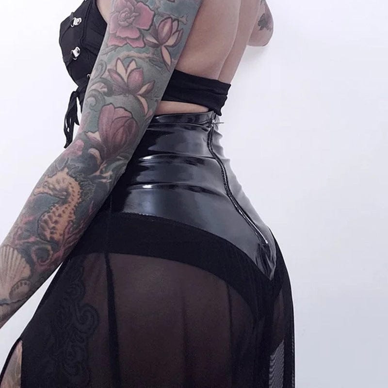 Kobine Women's Punk Side Slit Sheer Mesh Maxi Skirt