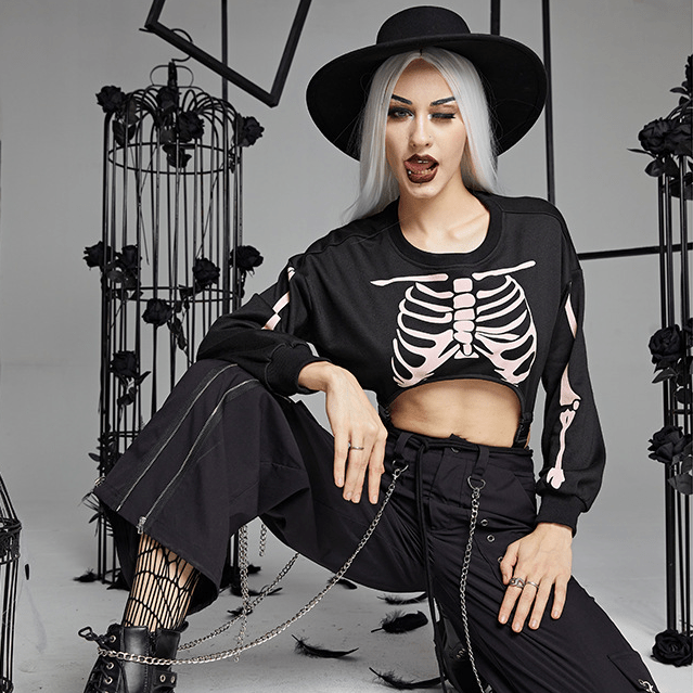 Kobine Women's Punk Skeleton Printed Detachable Bodysuit