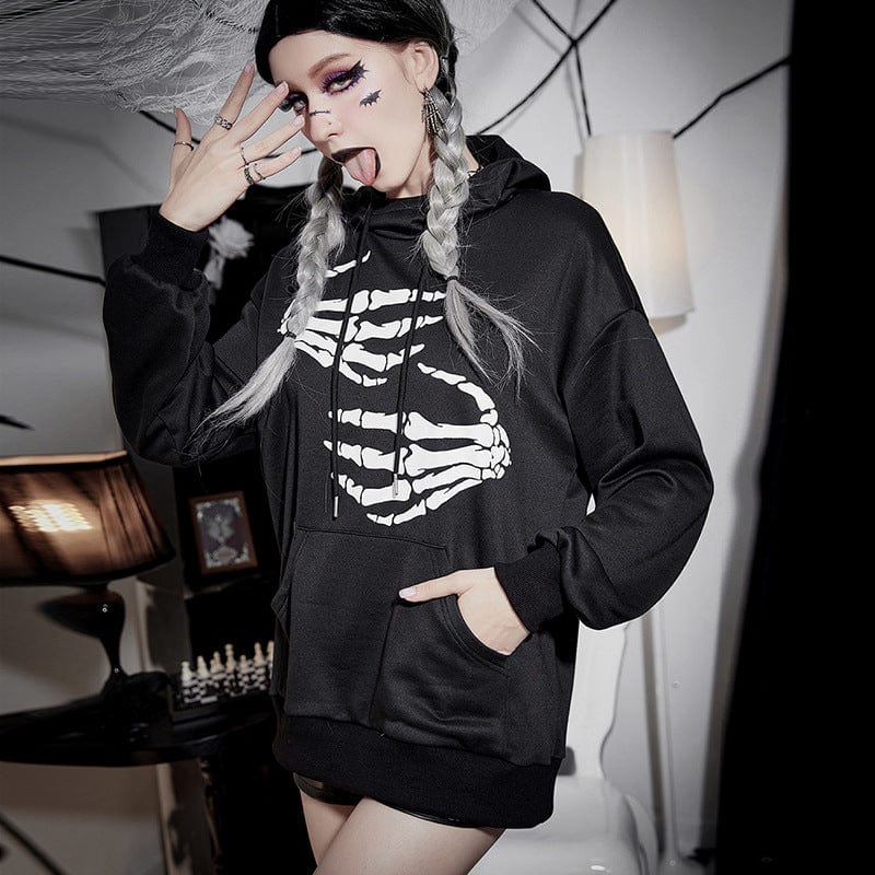 Kobine Women's Punk Skeleton Printed Hoodies