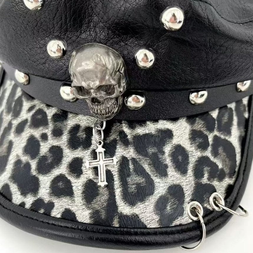 Kobine Women's Punk Skull Rivet Chained Cross Hat