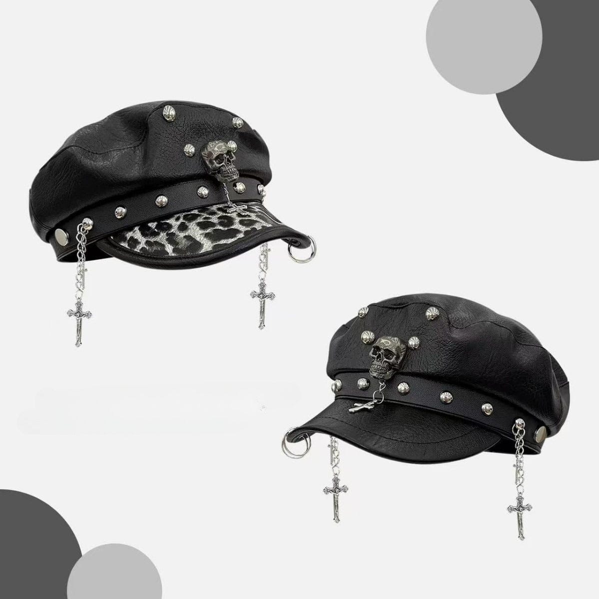 Kobine Women's Punk Skull Rivet Chained Cross Hat