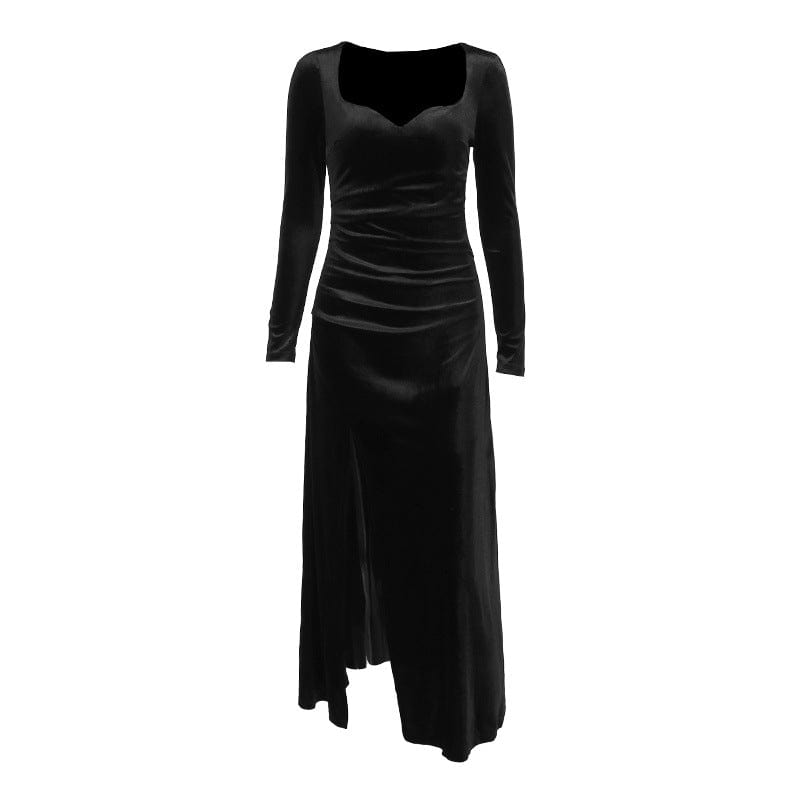 Kobine Women's Punk Slit Velvet Maxi Dress