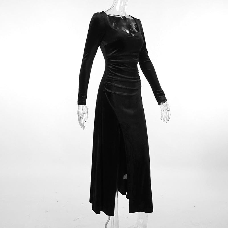 Kobine Women's Punk Slit Velvet Maxi Dress