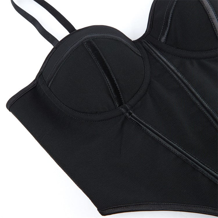 Kobine Women's Punk Solid Color Lace-up Slip Bustier