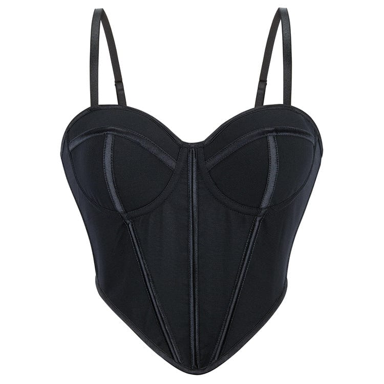 Kobine Women's Punk Solid Color Lace-up Slip Bustier