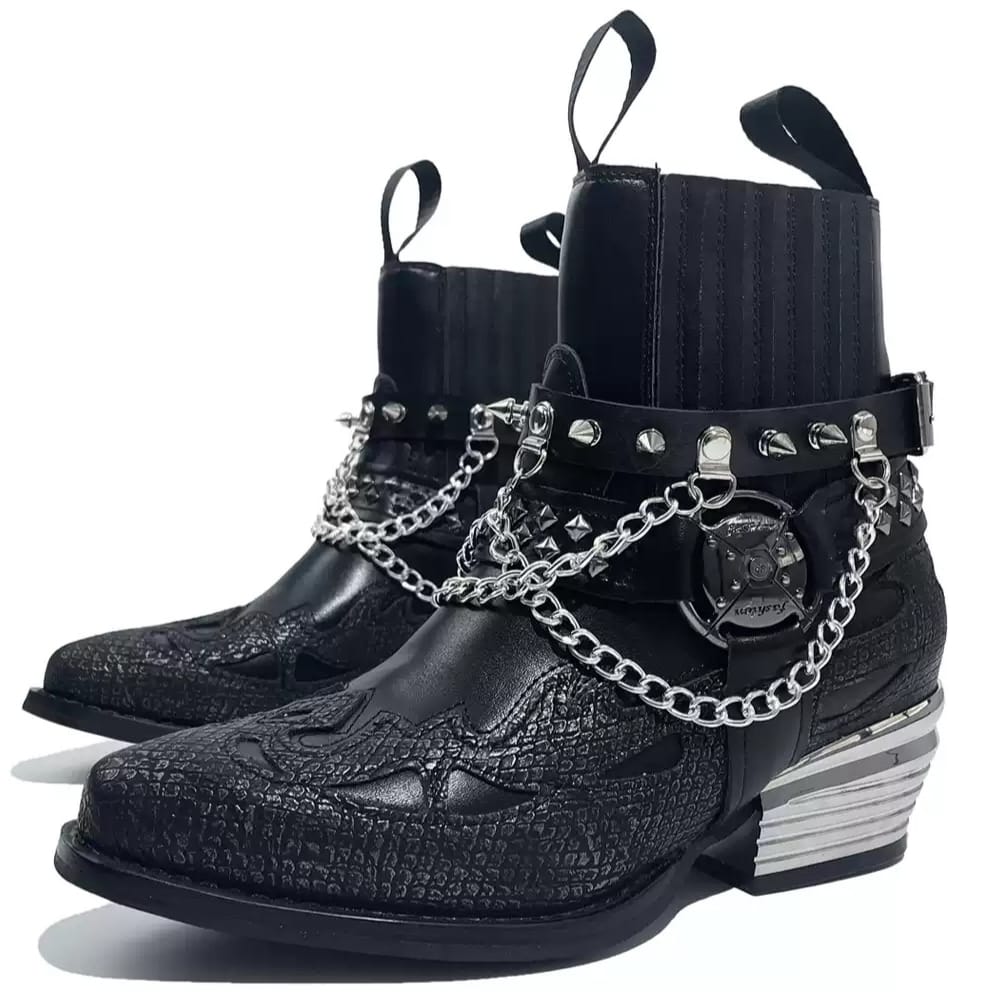 Kobine Women's Punk Spiked Chain Motorcycle Boots