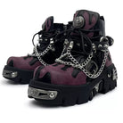 Kobine Women's Punk Spiked Chained Buckle Strap Two‑Tone Platform Chunky Sole Shoes