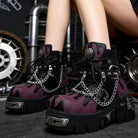 Kobine Women's Punk Spiked Chained Buckle Strap Two‑Tone Platform Chunky Sole Shoes
