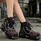 Kobine Women's Punk Spiked Chained Buckle Strap Two‑Tone Platform Chunky Sole Shoes