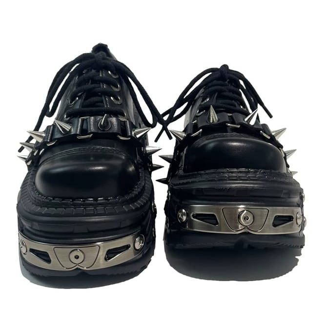 Kobine Women's Punk Spiked Chunky Platform Lace-Up Shoes