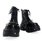Kobine Women's Punk Spiked Strap Lace-up Side Zipper Platform Chunky Sole Boots