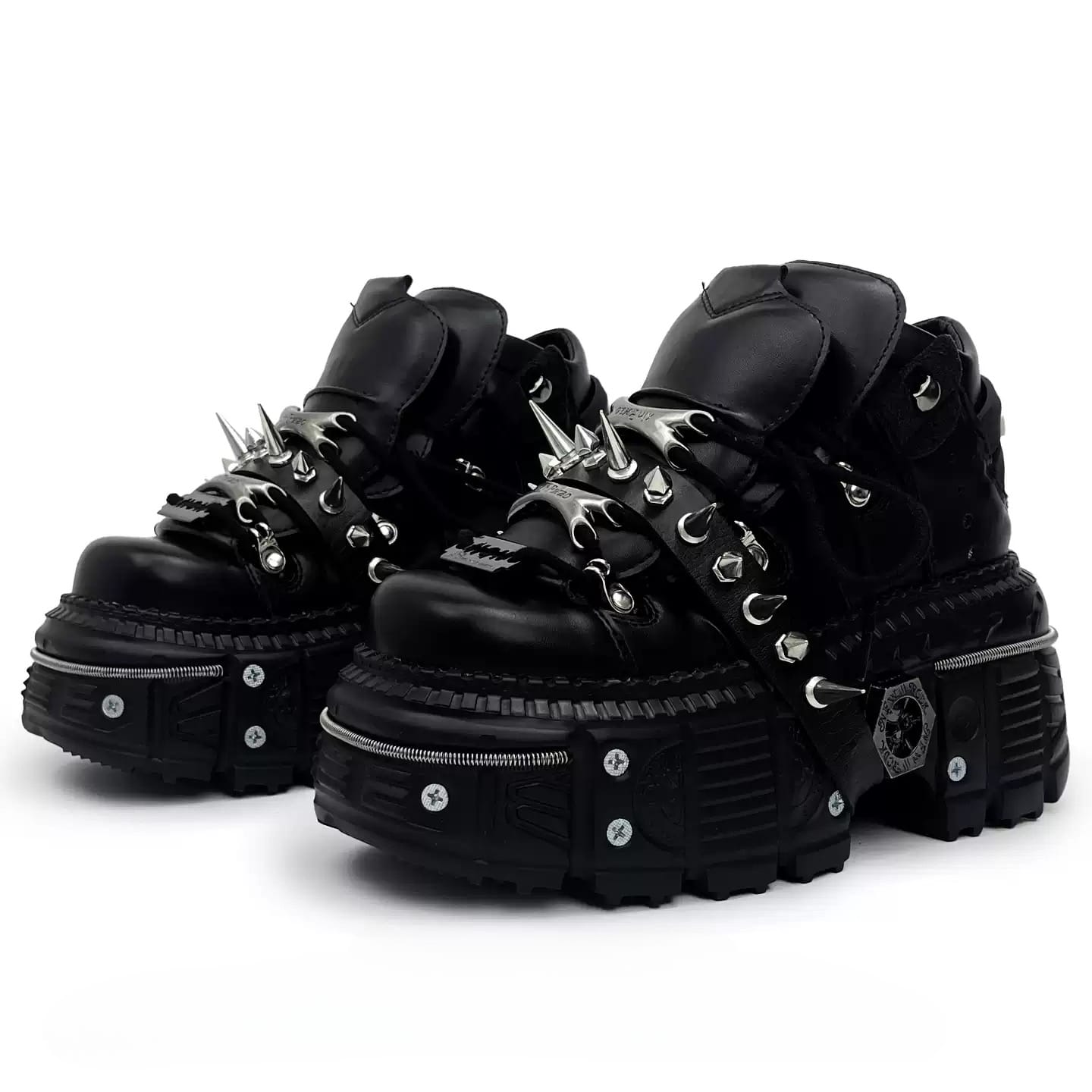 Kobine Women's Punk Spiked Strap Round‑Toe Chunky Sole Shoes