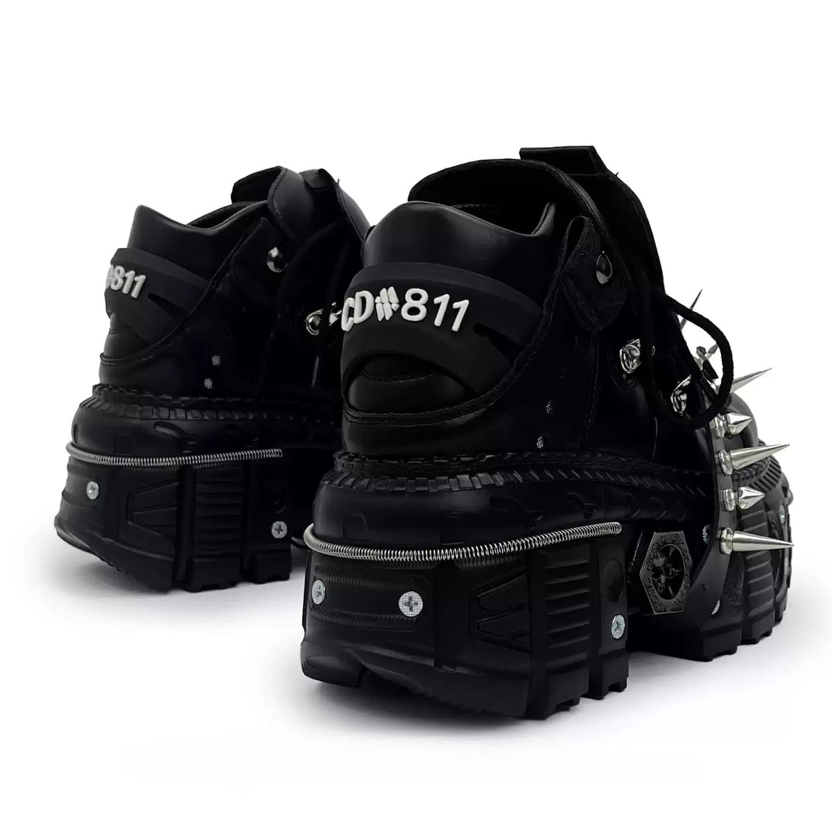 Kobine Women's Punk Spiked Strap Round‑Toe Chunky Sole Shoes