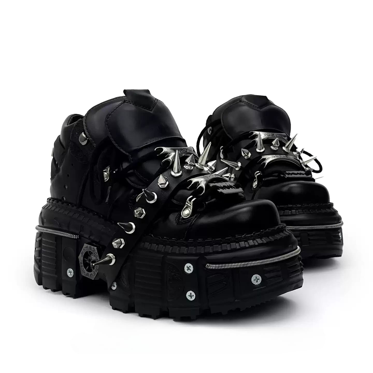 Kobine Women's Punk Spiked Strap Round‑Toe Chunky Sole Shoes