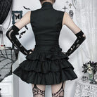 Kobine Women's Punk Stand Collar Zipper Layered Party Dress