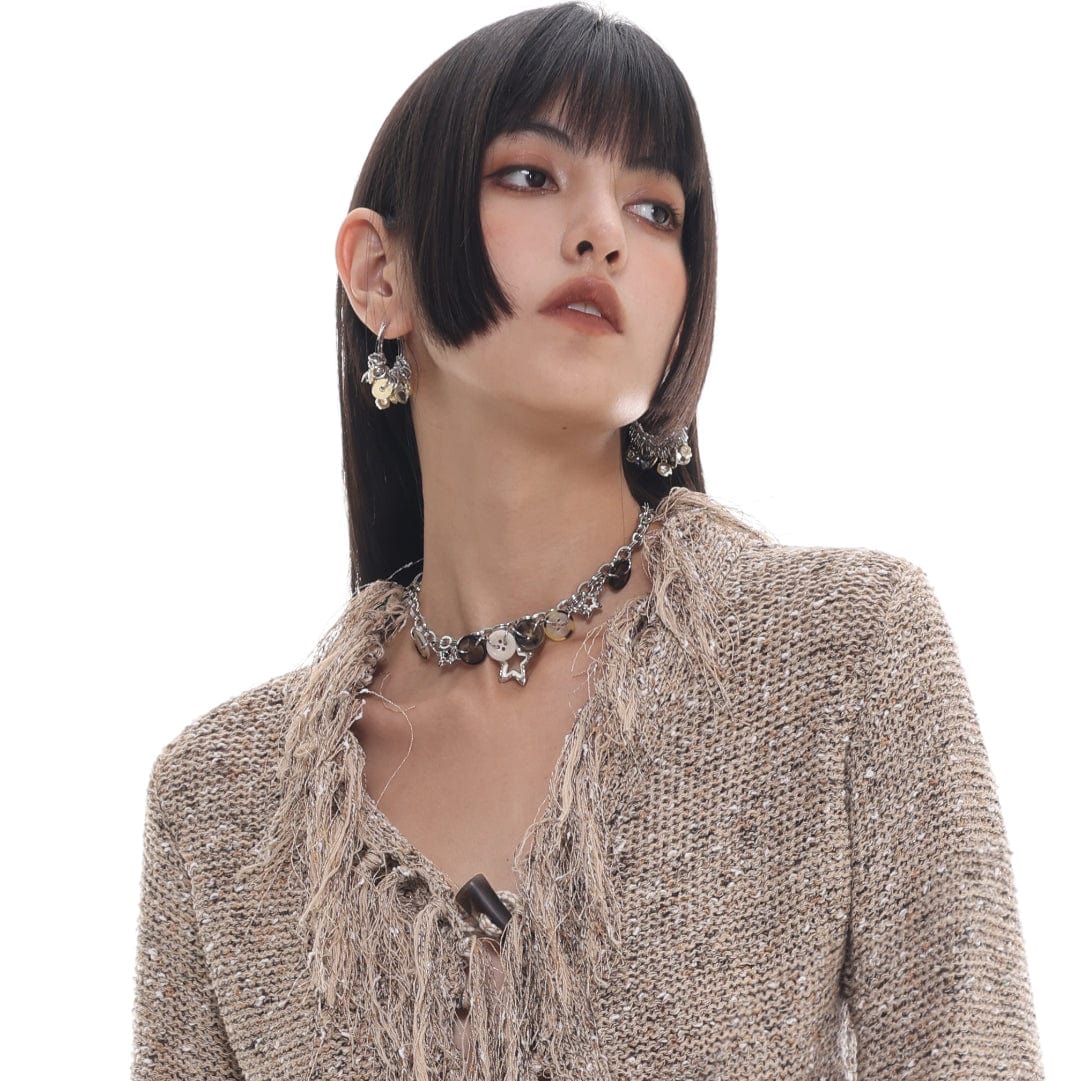 Kobine Women's Punk Star Button Necklace