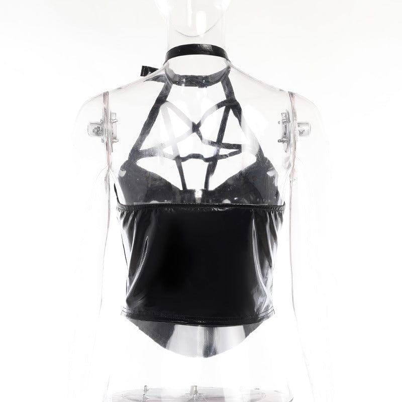 Kobine Women's Punk Star Cutout Patent Leather Vest
