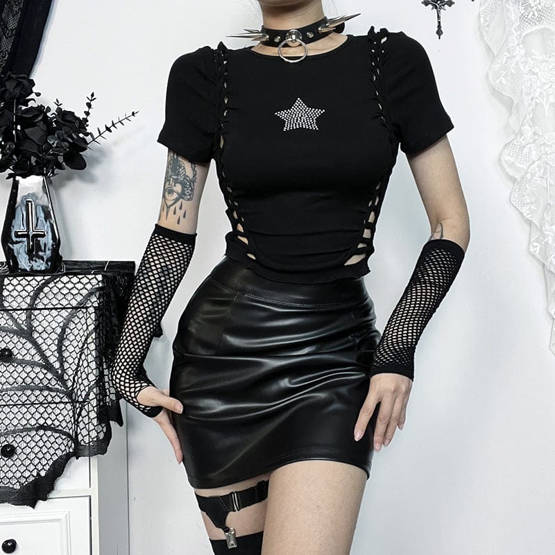 Kobine Women's Punk Star Sequin Twining Crop Top