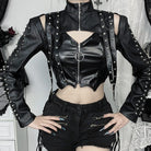 Kobine Women's Punk Strap Stud Zip Faux Leather Cape