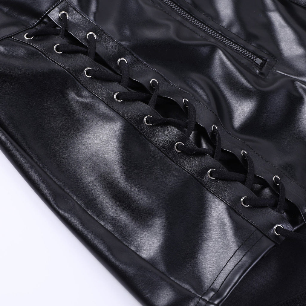 Kobine Women's Punk Strappy Faux Leather Shorts