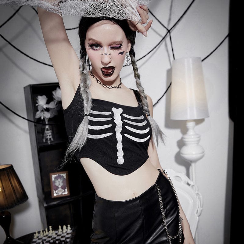 Kobine Women's Punk Strappy Skeleton Mesh Splice Bustier
