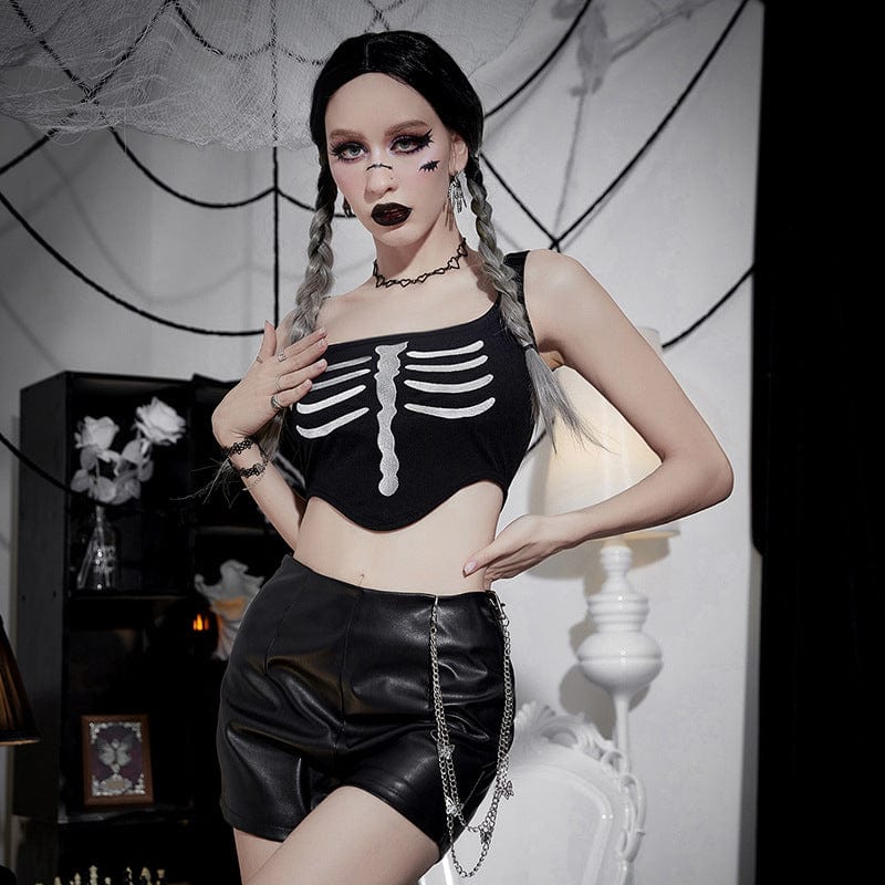 Kobine Women's Punk Strappy Skeleton Mesh Splice Bustier