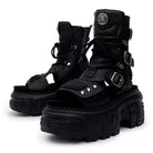 Kobine Women's Punk Studded Buckle Strap Cutout Open-Toe Platform Chunky Sole Sandal Boots