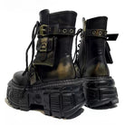 Kobine Women's Punk Studded Buckle‑Strap Lace‑up Platform Chunky Sole Ankle Boots