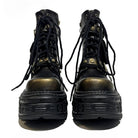 Kobine Women's Punk Studded Buckle‑Strap Lace‑up Platform Chunky Sole Ankle Boots