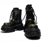 Kobine Women's Punk Studded Buckle‑Strap Lace‑up Platform Chunky Sole Ankle Boots