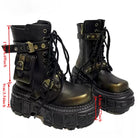 Kobine Women's Punk Studded Buckle‑Strap Lace‑up Platform Chunky Sole Ankle Boots