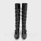 Kobine Women's Punk Studded Buckle-up Strap Knee-High Boots