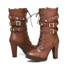 Kobine Women's Punk Studded Lace-up Heel Boots