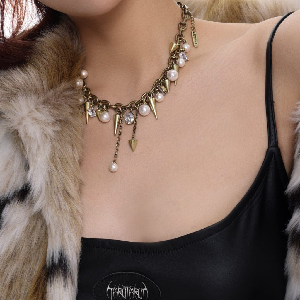 Kobine Women's Punk Studded Pearl Necklace