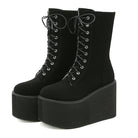 Kobine Women's Punk Suede Lace-up Platform Boots