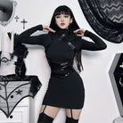 Kobine Women's Punk Turtleneck Faux Leather Strap Splice Dress