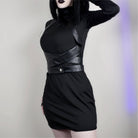 Kobine Women's Punk Turtleneck Faux Leather Strap Splice Dress