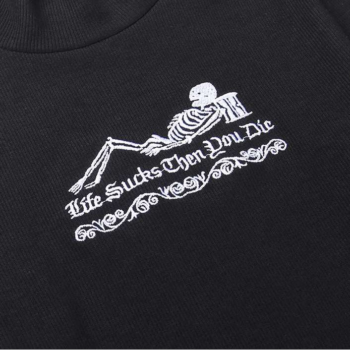 Kobine Women's Punk Turtleneck Skeleton Printed Shirt